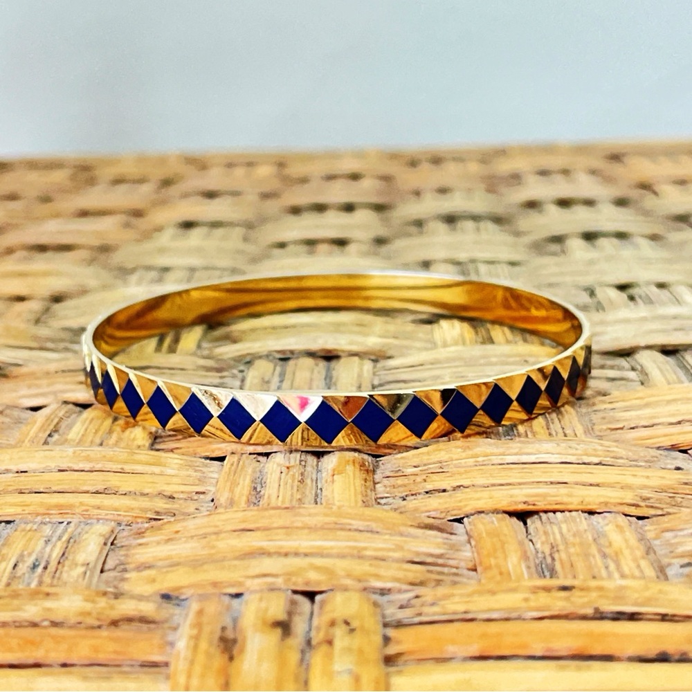 Napier Gold Tone and Blue Enamel Bangle Bracelet